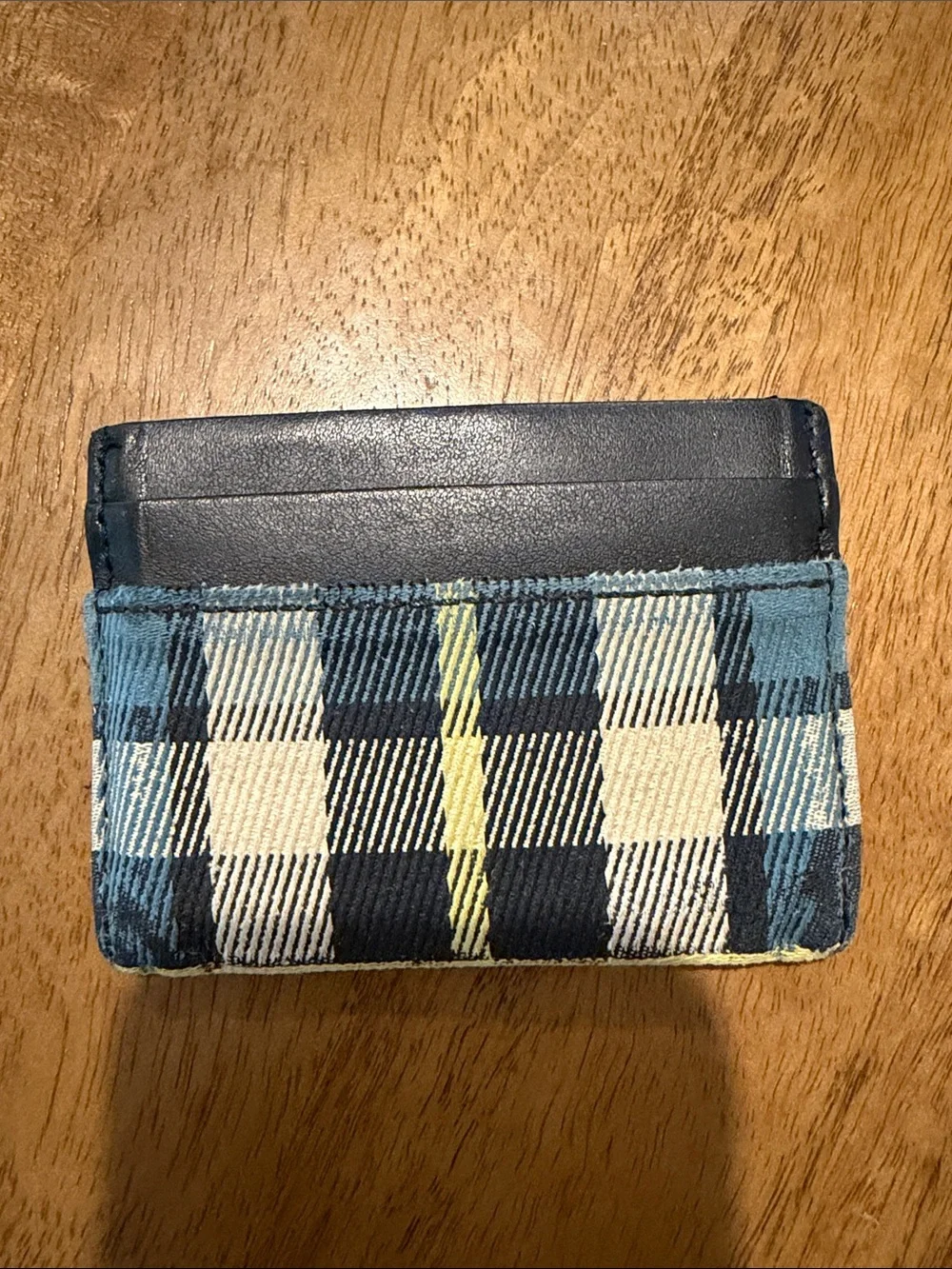 Burberry Blue and Cream Check Card Holder with Yellow Accent